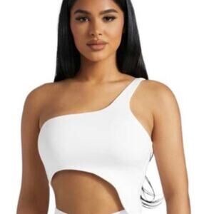 Naked Wardrobe Asymmetric One Shoulder Crop Top White XL NWT